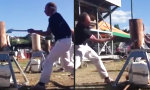 Lustiges Video : Mit einem Arm im Holzhack-Wettkampf